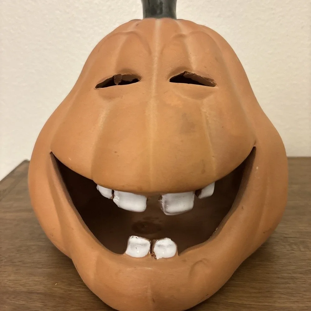 Rare HTF Terracotta Clay Smiling Jack O Lantern by Le Ce Zanne 1994 8.5'' VTG